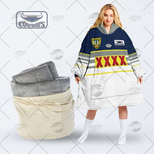 Personalised Vintage NRL North Queensland Cowboys retro jersey oodie blanket hoodie snuggie hoodies
