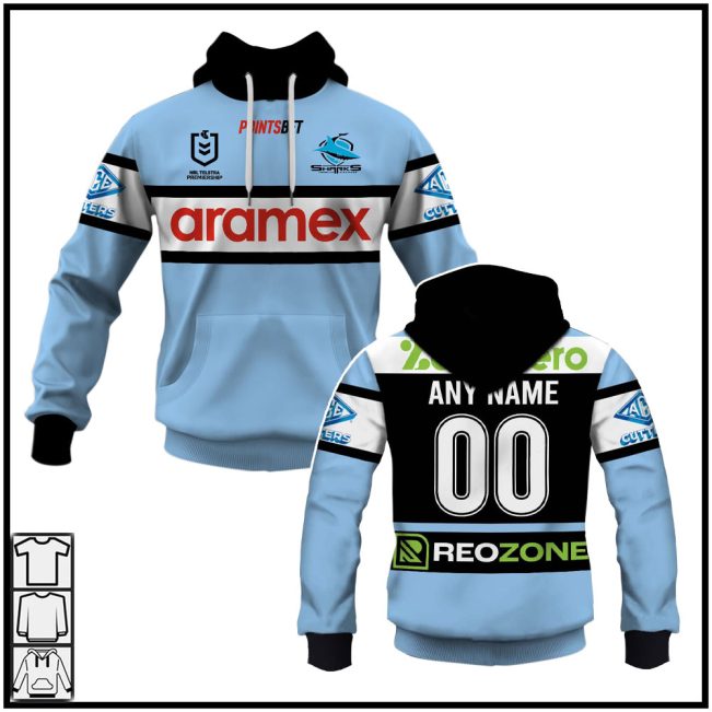 Personalised Cronulla Sutherland Sharks Home Jerseys NRL 2025 Hoodies T-shirts - Soulcals.com