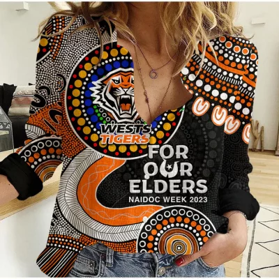 Sydney Roosters Mascot NRL Women Casual Shirt Aboriginal Patterns LT6