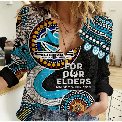 Sydney Roosters Mascot NRL Women Casual Shirt Aboriginal Patterns LT6