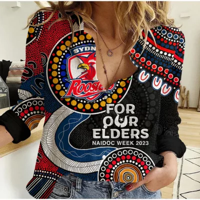 Sydney Roosters Mascot NRL Women Casual Shirt Aboriginal Patterns LT6
