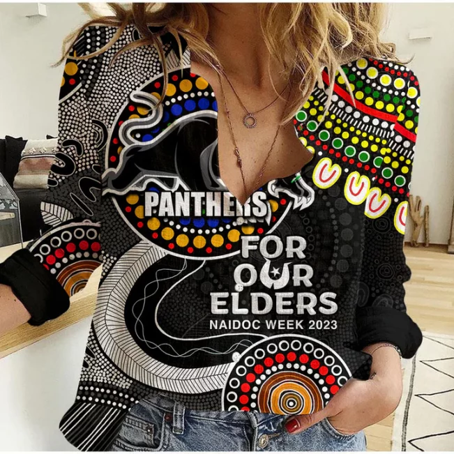 Sydney Roosters Mascot NRL Women Casual Shirt Aboriginal Patterns LT6