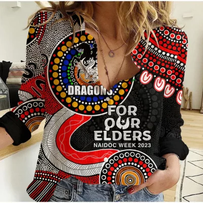 Sydney Roosters Mascot NRL Women Casual Shirt Aboriginal Patterns LT6