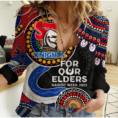 Sydney Roosters Mascot NRL Women Casual Shirt Aboriginal Patterns LT6