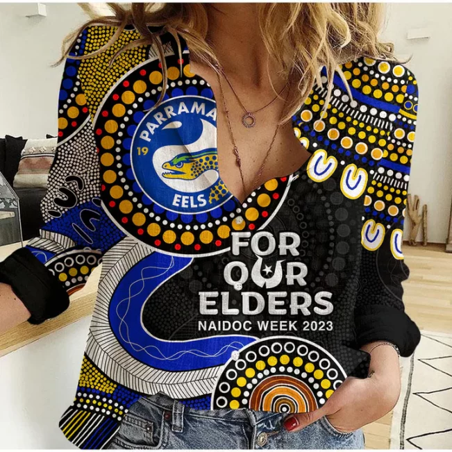 Sydney Roosters Mascot NRL Women Casual Shirt Aboriginal Patterns LT6