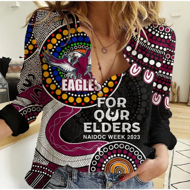Sydney Roosters Mascot NRL Women Casual Shirt Aboriginal Patterns LT6