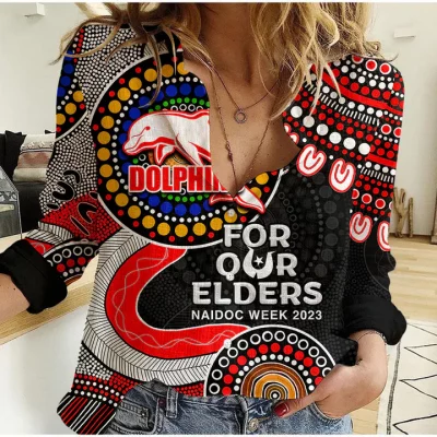 Sydney Roosters Mascot NRL Women Casual Shirt Aboriginal Patterns LT6