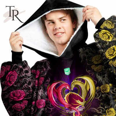 Custom Name And Number NRL Brisbane Broncos Rose Dragon Fleece Blanket Hoodie | Soulcals