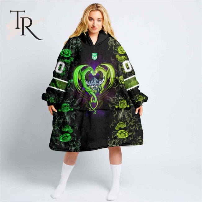 Custom Name And Number NRL Canberra Raiders Rose Dragon Fleece Blanket Hoodie | Soulcals