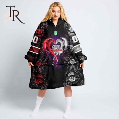 Custom Name And Number NRL Dolphins Rose Dragon Fleece Blanket Hoodie | Soulcals