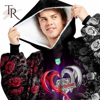 Custom Name And Number NRL Dolphins Rose Dragon Fleece Blanket Hoodie | Soulcals