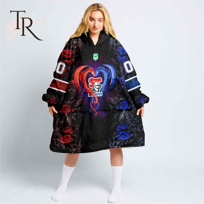 Custom Name And Number NRL Newcastle Knights Rose Dragon Fleece Blanket Hoodie | Soulcals