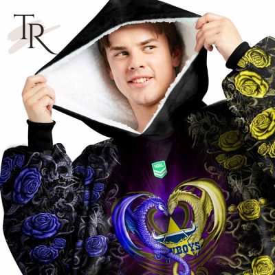 Custom Name And Number NRL North Queensland Cowboys Rose Dragon Fleece Blanket Hoodie | Soulcals