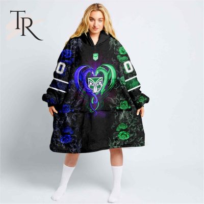 Custom Name And Number NRL NZ Warriors Rose Dragon Fleece Blanket Hoodie | Soulcals