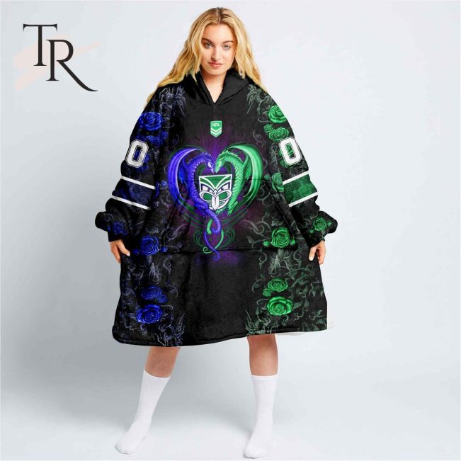 Custom Name And Number NRL NZ Warriors Rose Dragon Fleece Blanket Hoodie | Soulcals