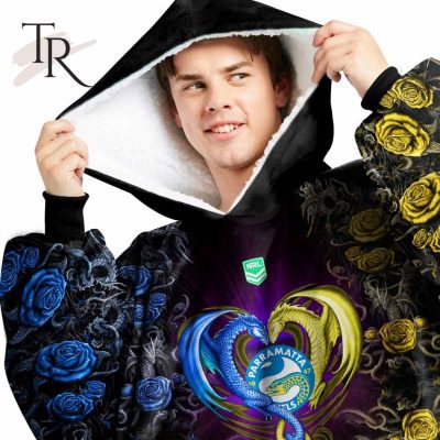 Custom Name And Number NRL Parramatta Eels Rose Dragon Fleece Blanket Hoodie | Soulcals