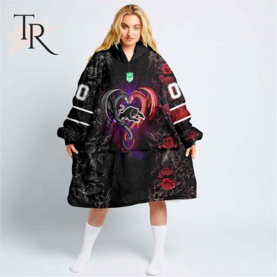 Custom Name And Number NRL Penrith Panthers Rose Dragon Fleece Blanket Hoodie | Soulcals