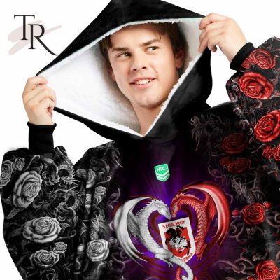 Custom Name And Number NRL St George Illawarra Dragons Rose Dragon Fleece Blanket Hoodie | Soulcals