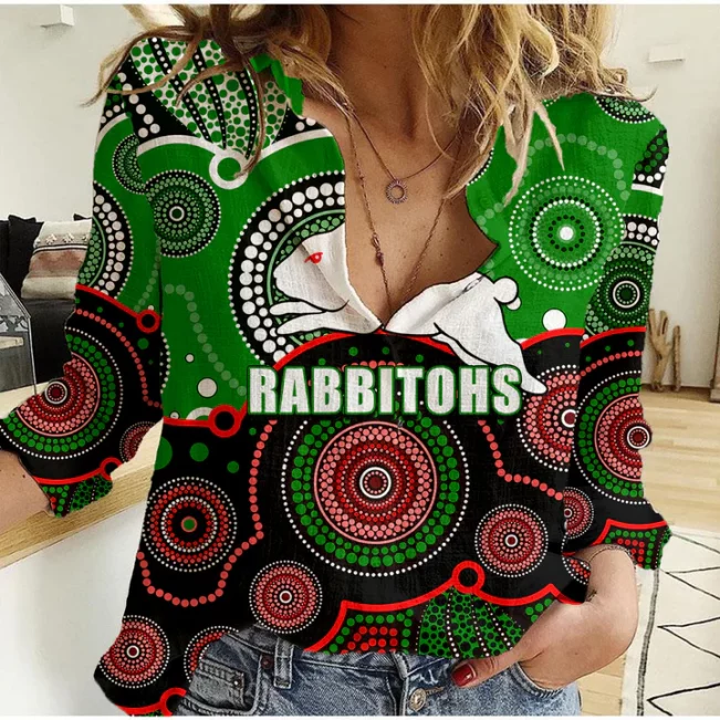Sydney Roosters Mascot NRL Women Casual Shirt Aboriginal Patterns LT6
