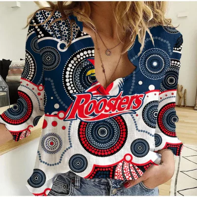 Sydney Roosters Mascot NRL Women Casual Shirt Aboriginal Patterns LT6