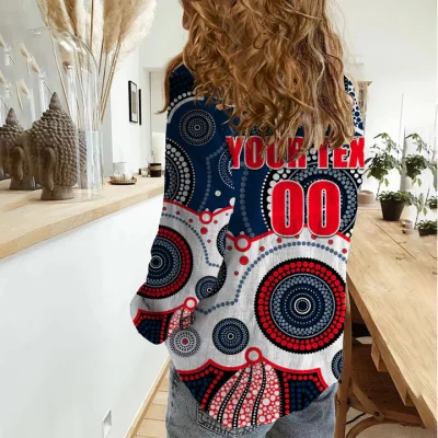 Sydney Roosters Mascot NRL Women Casual Shirt Aboriginal Patterns LT6