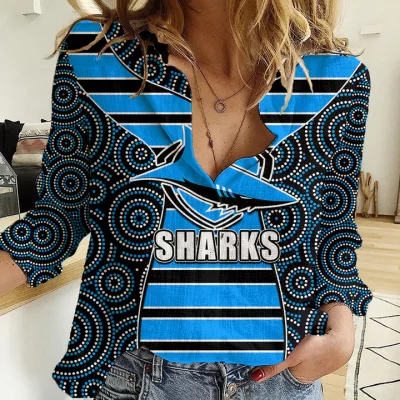 Sydney Roosters Mascot NRL Women Casual Shirt Mix Dot Aboriginal LT6