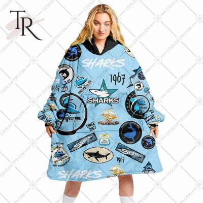 NRL Cronulla Sutherland Sharks Season Logo Fleece Blanket Hoodie | Soulcals