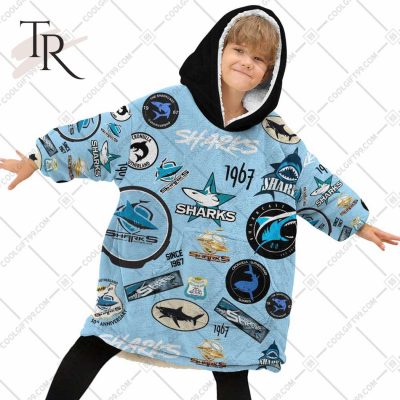 NRL Cronulla Sutherland Sharks Season Logo Fleece Blanket Hoodie | Soulcals