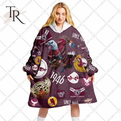 NRL Manly Warringah Sea Eagles Season Logo Fleece Blanket Hoodie | Soulcals