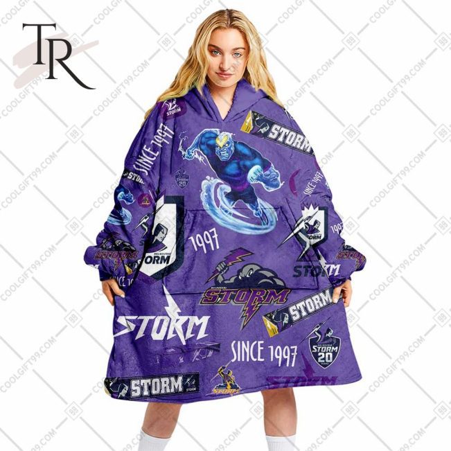 NRL Melbourne Storm Season Logo Fleece Blanket Hoodie | Soulcals