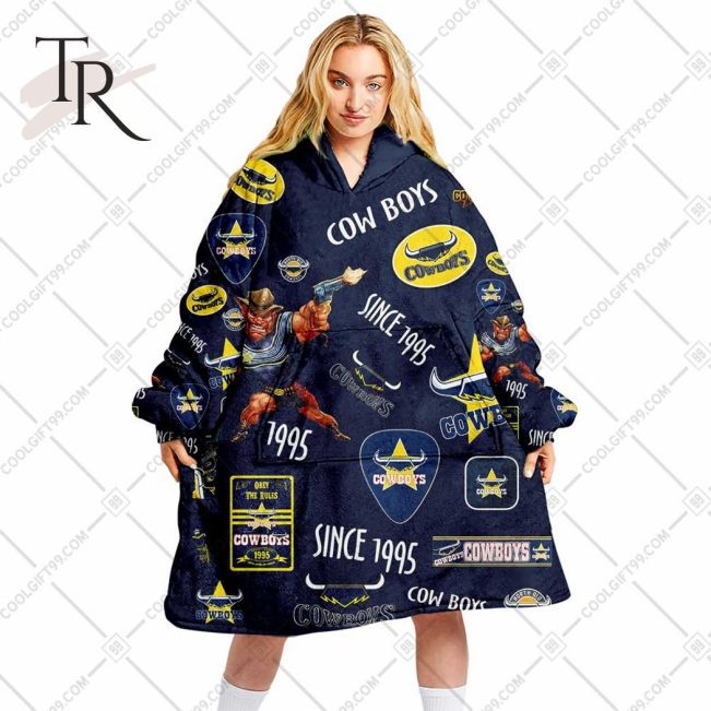 NRL North Queensland Cowboys Season Logo Fleece Blanket Hoodie | Soulcals