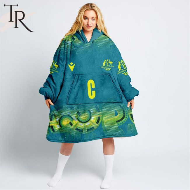 Personalized Netball AU Australia Diamonds Blue Fleece Blanket Hoodie | Soulcals