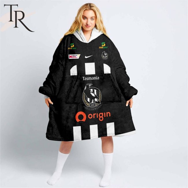 Personalized Netball AU Collingwood Magpies Fleece Blanket Hoodie | Soulcals