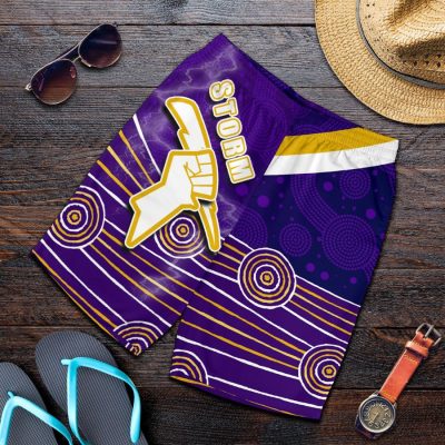 NRL Melbourne Storm Lightning Indigenous Men Beach Shorts