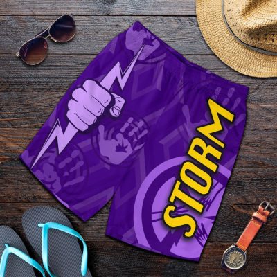 NRL Melbourne Storm Simple Indigenous Men Beach Shorts V1