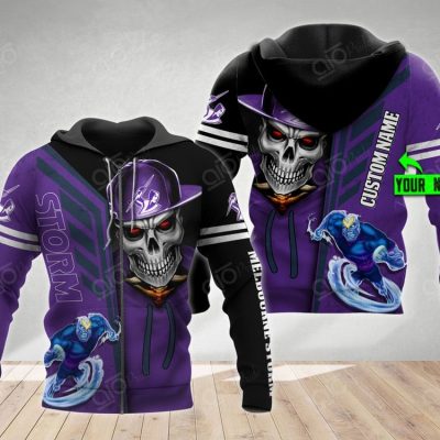 NRL Melbourne Storm Custom Name Mascot Skull Zip Up Hoodie