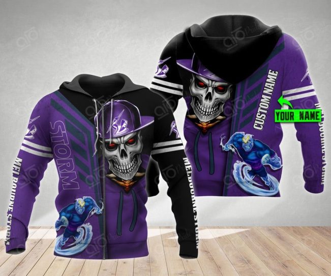 NRL Melbourne Storm Custom Name Mascot Skull Zip Up Hoodie