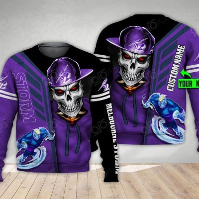 NRL Melbourne Storm Custom Name Mascot Skull Sweatshirt
