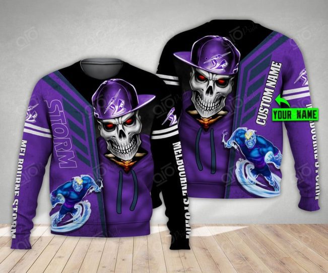 NRL Melbourne Storm Custom Name Mascot Skull Sweatshirt