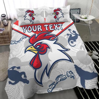 NRL Sydney Roosters Custom Text Indigenous White  Bedding Set