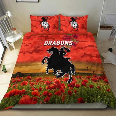 NRL St. George Illawarra Dragons ANZAC Poppy Flowers - Red  Bedding Set