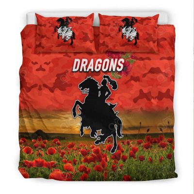 NRL St. George Illawarra Dragons ANZAC Poppy Flowers - Red  Bedding Set