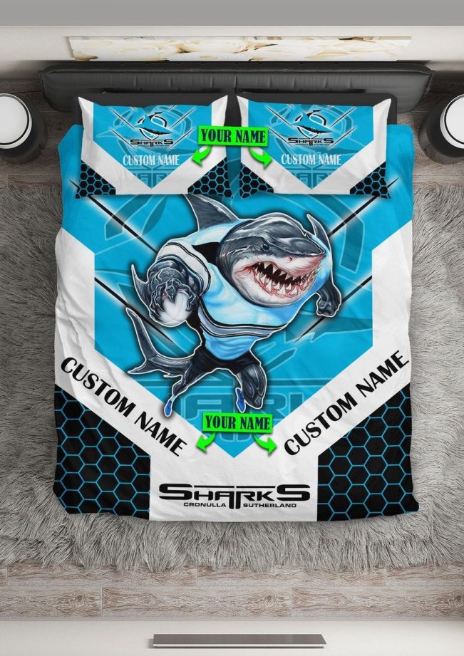 NRL Cronulla-Sutherland Sharks Custom Name Mascot  Bedding Set