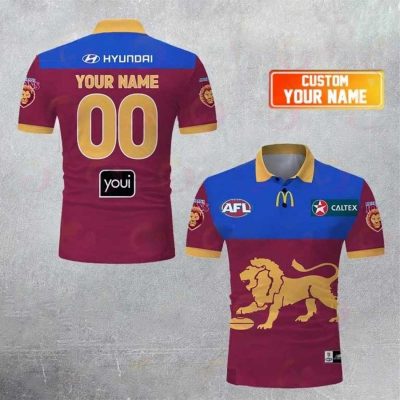 AFL Brisbane Lions Custom Name Number 2023 Home Guernsey Polo Shirt AFL Brisbane Lions Custom Name Number 2023 Home Guernsey Polo Shirt