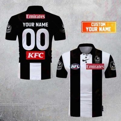 AFL Collingwood Magpies Custom Name Number 2023 Home Guernsey Polo Shirt