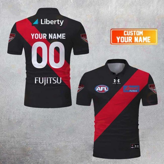 AFL Essendon Bombers Custom Name Number 2023 Home Guernsey Polo Shirt