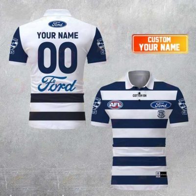 AFL Geelong Cats Custom Name Number 2023 Home Guernsey Polo Shirt AFL Geelong Cats Custom Name Number 2023 Home Guernsey Polo Shirt