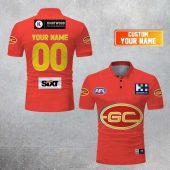 AFL Gold Coast Suns Custom Name Number 2023 Home Guernsey Polo Shirt