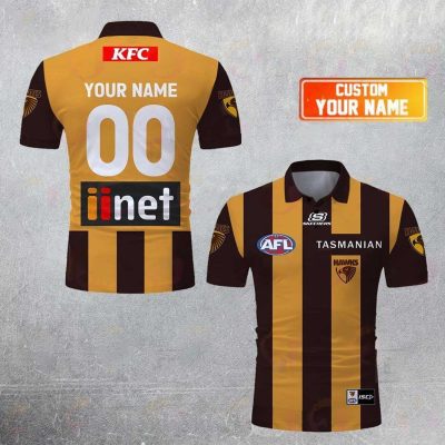 AFL Hawthorn Hawks Custom Name Number 2023 Home Guernsey Polo Shirt