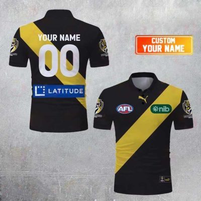 AFL Richmond Tigers Custom Name Number 2023 Home Guernsey Polo Shirt